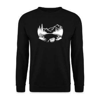 Minimalist mountain lake with rowing boat - Unisex Sweatshirt - black - Front - Alina (178cm) & Michal (187cm)