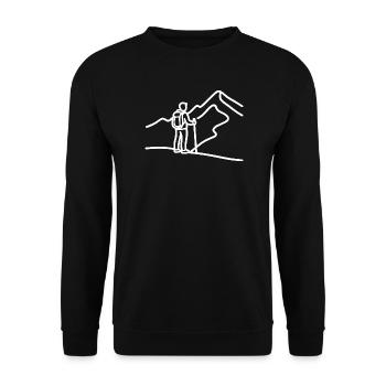 Minimalist hiker in front of mountain panorama - Unisex Sweatshirt - black - Front - Alina (178cm) & Michal (187cm)