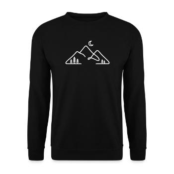 Minimalist mountain silhouette with moon - Unisex Sweatshirt - black - Front - Alina (178cm) & Michal (187cm)