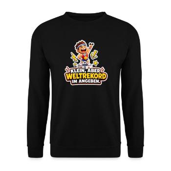 Kleiner Gewichtheber Comic Weltrekord im Angeben - Unisex Pullover - Schwarz - Vorne - Alina (178cm) & Michal (187cm)