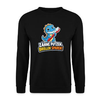 Dino Zähne putzen Schmerzen sparen Spruch Kinder - Unisex Pullover - Schwarz - Vorne - Alina (178cm) & Michal (187cm)