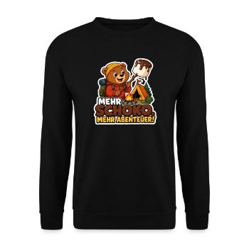 Comic Bär mit Schoko Abenteuer am Lagerfeuer - Unisex Pullover - Schwarz - Vorne - Alina (178cm) & Michal (187cm)