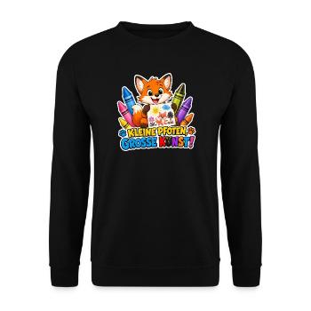 Comic Fuchs kleine Pfoten ganz grosse Kunst Motiv - Unisex Pullover - Schwarz - Vorne - Alina (178cm) & Michal (187cm)