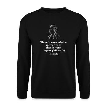 Friedrich Nietzsche portrait with quote - Unisex Sweatshirt - black - Front - Alina (178cm) & Michal (187cm)