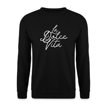 LaDolceVita Saying – Minimal Typo Design - Unisex Sweatshirt - black - Front - Alina (178cm) & Michal (187cm)