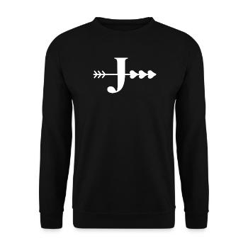 Buchstabe j Pfeilherz - Unisex Pullover - Schwarz - Vorne - Alina (178cm) & Michal (187cm)