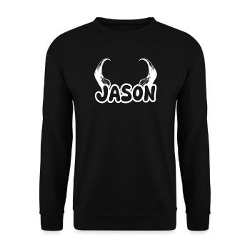 Geschenk für Jason - Unisex Pullover - Schwarz - Vorne - Alina (178cm) & Michal (187cm)