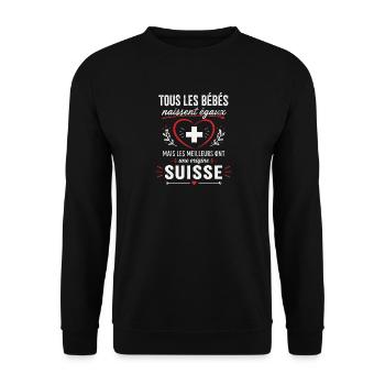 Bébés égaux meilleurs ont un papa Suisse - Sweat-shirt Unisexe - noir - Devant - Alina (178cm) & Michal (187cm)