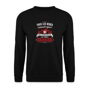 Bébés égaux meilleurs ont un papa Suisse - Sweat-shirt Unisexe - noir - Devant - Alina (178cm) & Michal (187cm)