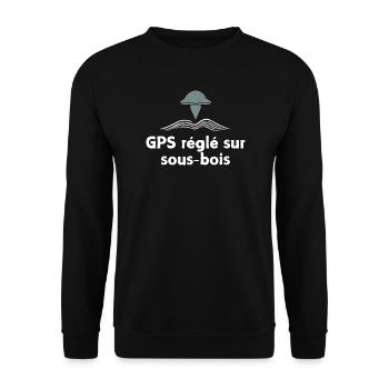 GPS règlé sur sous-bois champignon - Sweat-shirt Unisexe - noir - Devant - Alina (178cm) & Michal (187cm)