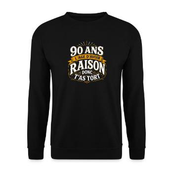 90 ans | Humour Cadeau D’anniversaire 90 ans - Sweat-shirt Unisexe - noir - Devant - Alina (178cm) & Michal (187cm)