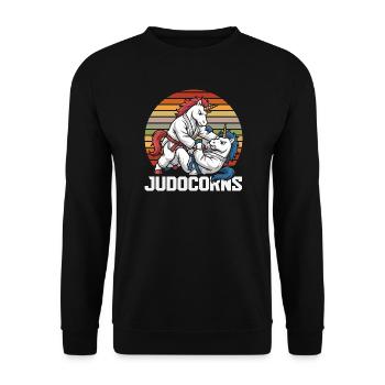 Judocorns Unicorn Judo Martial Arts Retro - Unisex Sweatshirt - black - Front - Alina (178cm) & Michal (187cm)