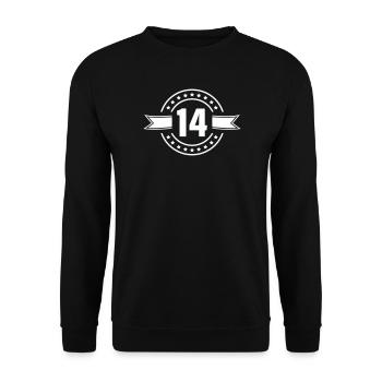 Conception anniversaire du badge n°14 - Sweat-shirt Unisexe - noir - Devant - Alina (178cm) & Michal (187cm)