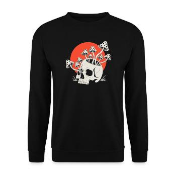 Skull with Mushrooms Red Sun - Unisex Sweatshirt - black - Front - Alina (178cm) & Michal (187cm)