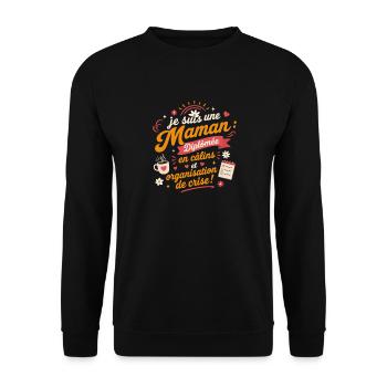 Maman Diplômée: Cuisine et Gestion de Crise - Sweat-shirt Unisexe - noir - Devant - Alina (178cm) & Michal (187cm)