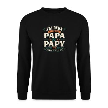 T-shirt J'ai Deux Titres Papa Et Papy Cadeau - Sweat-shirt Unisexe - noir - Devant - Alina (178cm) & Michal (187cm)