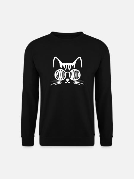 Good Mood Katze mit Rundbrille - Unisex Pullover - Schwarz