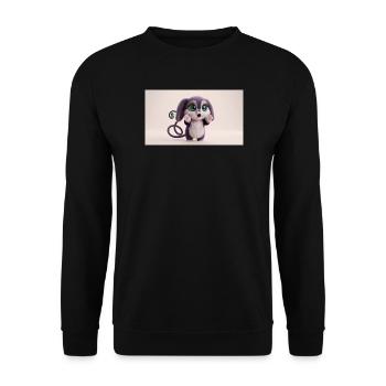 Surprised Cute Fluffy Creature with Big Green Eyes - Unisex Pullover - Schwarz - Vorne - Alina (178cm) & Michal (187cm)