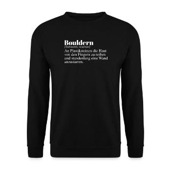 Bouldern Duden Spruch - Unisex Pullover - Schwarz - Vorne - Alina (178cm) & Michal (187cm)
