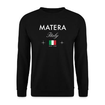 Matera Italy Coordinates Travel Souvenir - Unisex Sweatshirt - black - Front - Alina (178cm) & Michal (187cm)