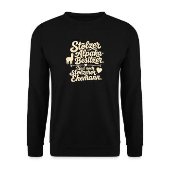 Stolzer Alpaka-Besitzer Und Stolzerer Ehemann - Unisex Pullover - Schwarz - Vorne - Alina (178cm) & Michal (187cm)