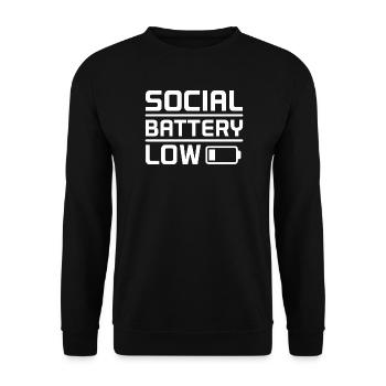Social Battery Low Introvert Spruch Shirt - Unisex Pullover - Schwarz - Vorne - Alina (178cm) & Michal (187cm)