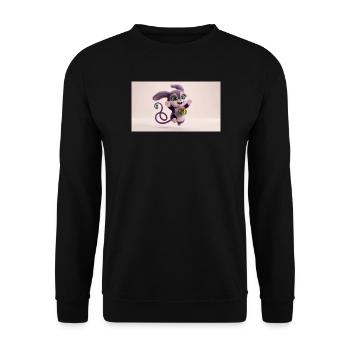 Cute fluffy purple 3D character holding a green gi - Unisex Pullover - Schwarz - Vorne - Alina (178cm) & Michal (187cm)