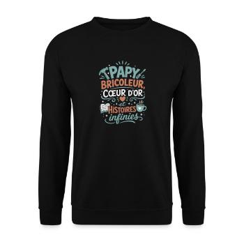 Papy Bricoleur et Histoires Infinies - Sweat-shirt Unisexe - noir - Devant - Alina (178cm) & Michal (187cm)