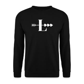 Letter I, Pfeilherz - Unisex Pullover - Schwarz - Vorne - Alina (178cm) & Michal (187cm)