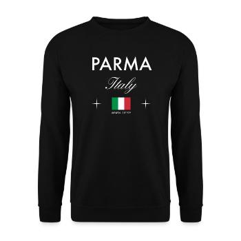 Parma Italien Koordinaten Reise Souvenir - Unisex Pullover - Schwarz - Vorne - Alina (178cm) & Michal (187cm)