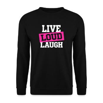 Live-Lautes Lachen: Kräftiges pinkes Panel - Unisex Pullover - Schwarz - Vorne - Alina (178cm) & Michal (187cm)
