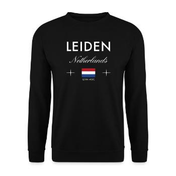 Leiden Niederlande Koordinaten Reise Souvenir - Unisex Pullover - Schwarz - Vorne - Alina (178cm) & Michal (187cm)