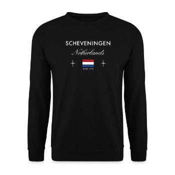Scheveningen Niederlande Koordinate Reise Souvenir - Unisex Pullover - Schwarz - Vorne - Alina (178cm) & Michal (187cm)