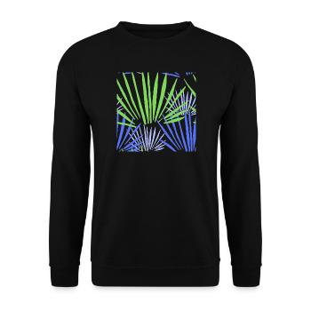 Tropisches Palmen Kontrast Muster - Unisex Pullover - Schwarz - Vorne - Alina (178cm) & Michal (187cm)