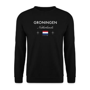 Groningen Niederlande Koordinaten Reise Souvenir - Unisex Pullover - Schwarz - Vorne - Alina (178cm) & Michal (187cm)