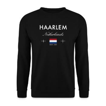 Haarlem Niederlande Koordinaten Reise Souvenir - Unisex Pullover - Schwarz - Vorne - Alina (178cm) & Michal (187cm)