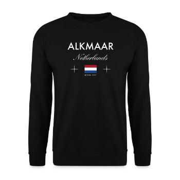 Alkmaar Niederlande Koordinaten Reise Souvenir - Unisex Pullover - Schwarz - Vorne - Alina (178cm) & Michal (187cm)