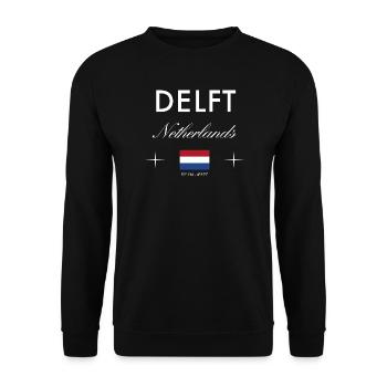 Delft Niederlande Koordinaten Reise Souvenir - Unisex Pullover - Schwarz - Vorne - Alina (178cm) & Michal (187cm)