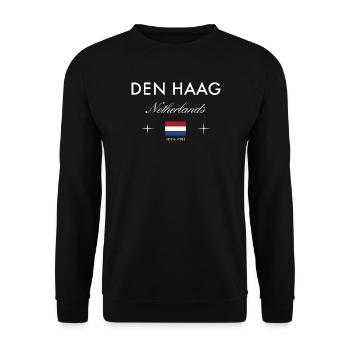 Den Haag Niederlande Koordinaten Reise Souvenir - Unisex Pullover - Schwarz - Vorne - Alina (178cm) & Michal (187cm)