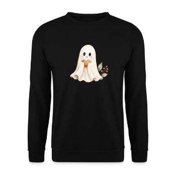 Süßer Halloween Geist mit Herz – Cute Halloween - Unisex Pullover - Schwarz - Vorne - Alina (178cm) & Michal (187cm)