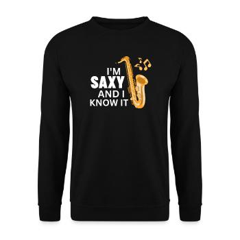 Lustiges Saxophonistengeschenk für Jazzmusiker - Unisex Pullover - Schwarz - Vorne - Alina (178cm) & Michal (187cm)