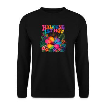 Haltung Ist Hot Shirt CSD LGBT Pride Geschenk - Unisex Pullover - Schwarz - Vorne - Alina (178cm) & Michal (187cm)