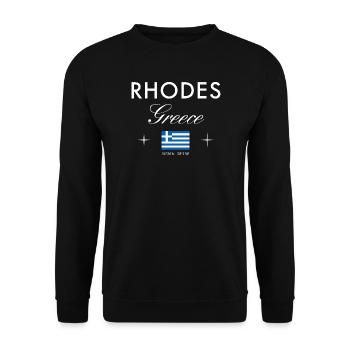 Rhodos Griechenland Koordinaten Reise Souvenir - Unisex Pullover - Schwarz - Vorne - Alina (178cm) & Michal (187cm)