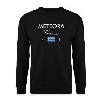 Meteora Griechenland Koordinaten Reise Souvenir - Unisex Pullover - Schwarz - Vorne - Alina (178cm) & Michal (187cm)