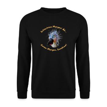 Krallo Kreisch™s sarkastisch glotzender Morgengruß - Unisex Pullover - Schwarz - Vorne - Alina (178cm) & Michal (187cm)