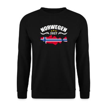 Dorsch Angeln Norwegen 2027 - Unisex Pullover - Schwarz - Vorne - Alina (178cm) & Michal (187cm)
