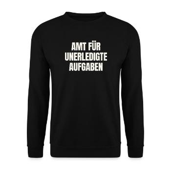 Amt für unerledigte Aufgaben - Beamter Spruch - Unisex Pullover - Schwarz - Vorne - Alina (178cm) & Michal (187cm)
