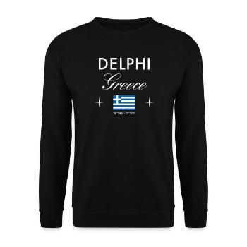 Delphi Griechenland Koordinaten Reise Souvenir - Unisex Pullover - Schwarz - Vorne - Alina (178cm) & Michal (187cm)