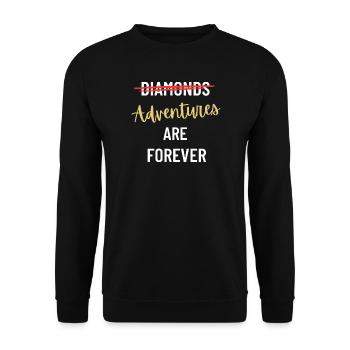 Adventures Are Forever Outdoor-Camping Wandergeschenk - Unisex Pullover - Schwarz - Vorne - Alina (178cm) & Michal (187cm)