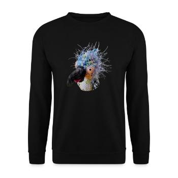 Kurioser Kultvogel Krallo Kreisch™ by Syl Varya - Unisex Pullover - Schwarz - Vorne - Alina (178cm) & Michal (187cm)